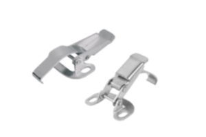 Cierres acodados de acero o acero inoxidable con brida elástica hasta 1300N, perforaciones atornilladas laterales Cierres acodados de acero o acero inoxidable con brida elástica hasta 1300N, perforaciones atornilladas laterales
