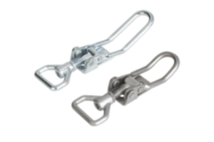 Cierres acodados de acero o acero inoxidable con brida de sujeción triangular hasta 6500N, ajustables, perforaciones atornilladas visibles Cierres acodados de acero o acero inoxidable con brida de sujeción triangular hasta 6500N, ajustables, perforaciones atornilladas visibles