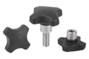 Manípulos de quatro pontas em plástico de metal detectável com bucha de aço saliente Manípulos de quatro pontas em plástico de metal detectável com bucha de aço saliente