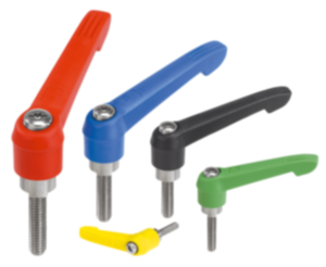 Palancas de apriete de plástico, con rosca exterior y anillo dentado de zinc, inserto roscado de acero inoxidable - inch Palancas de apriete de plástico, con rosca exterior y anillo dentado de zinc, inserto roscado de acero inoxidable - inch