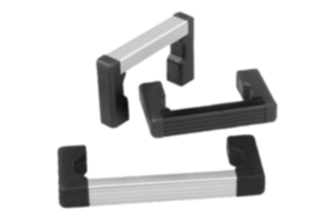 Empuñaduras curvas de aluminio con punta de empuñadura de plástico y puente de conexión acanalado, montaje por el dorso Empuñaduras curvas de aluminio con punta de empuñadura de plástico y puente de conexión acanalado, montaje por el dorso