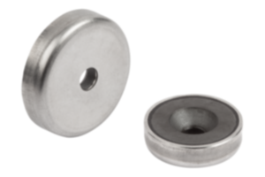 Ímãs com furo escareado (fixadores magnéticos planos) de ferrita dura com carcaça de aço inoxidável Ímãs com furo escareado (fixadores magnéticos planos) de ferrita dura com carcaça de aço inoxidável