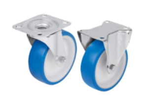 Rodízios industriais giratórios e fixos de chapa de aço para o setor de higiene Rodízios industriais giratórios e fixos de chapa de aço para o setor de higiene