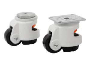 Rodízios de elevação com pé nivelador integrado furo de fixação ou placa de parafusamento Rodízios de elevação com pé nivelador integrado furo de fixação ou placa de parafusamento