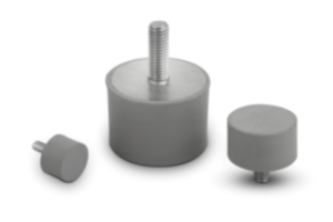 Batente amortecedor de borracha em aço inoxidável, tipo D, cilíndrico com rosca macho, cinza Batente amortecedor de borracha em aço inoxidável, tipo D, cilíndrico com rosca macho, cinza