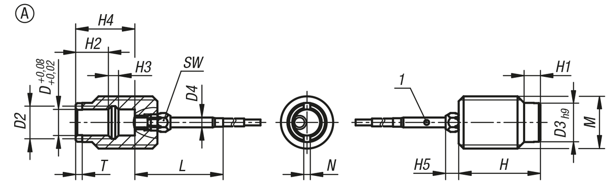 Casquillos receptores de acero inoxidable con sensor de estado, forma A, rosca continua