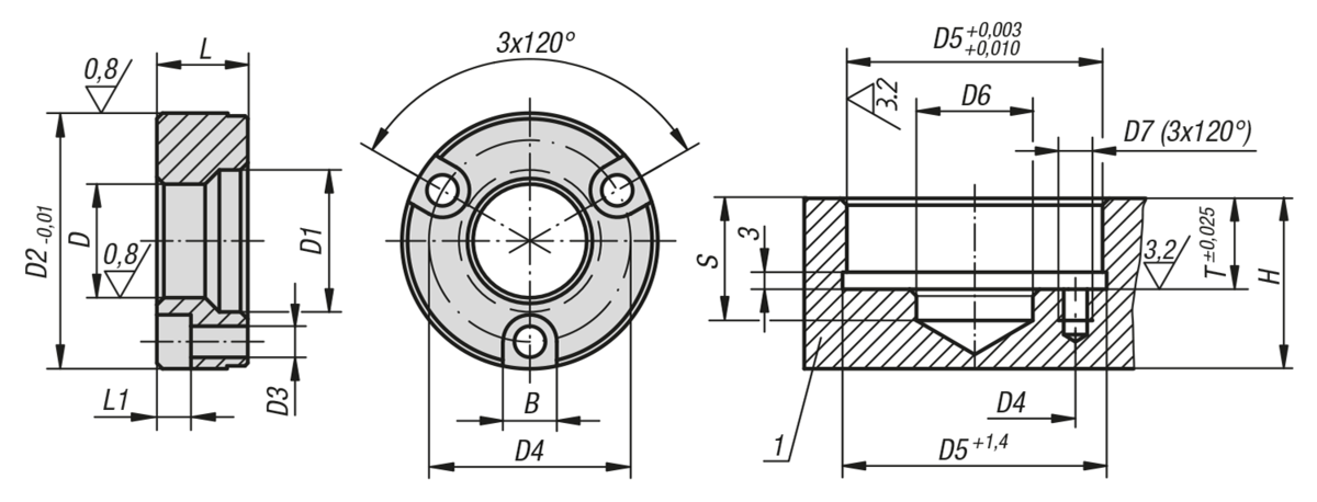 Casquillos receptores, forma B (atornillados en la parte delantera)