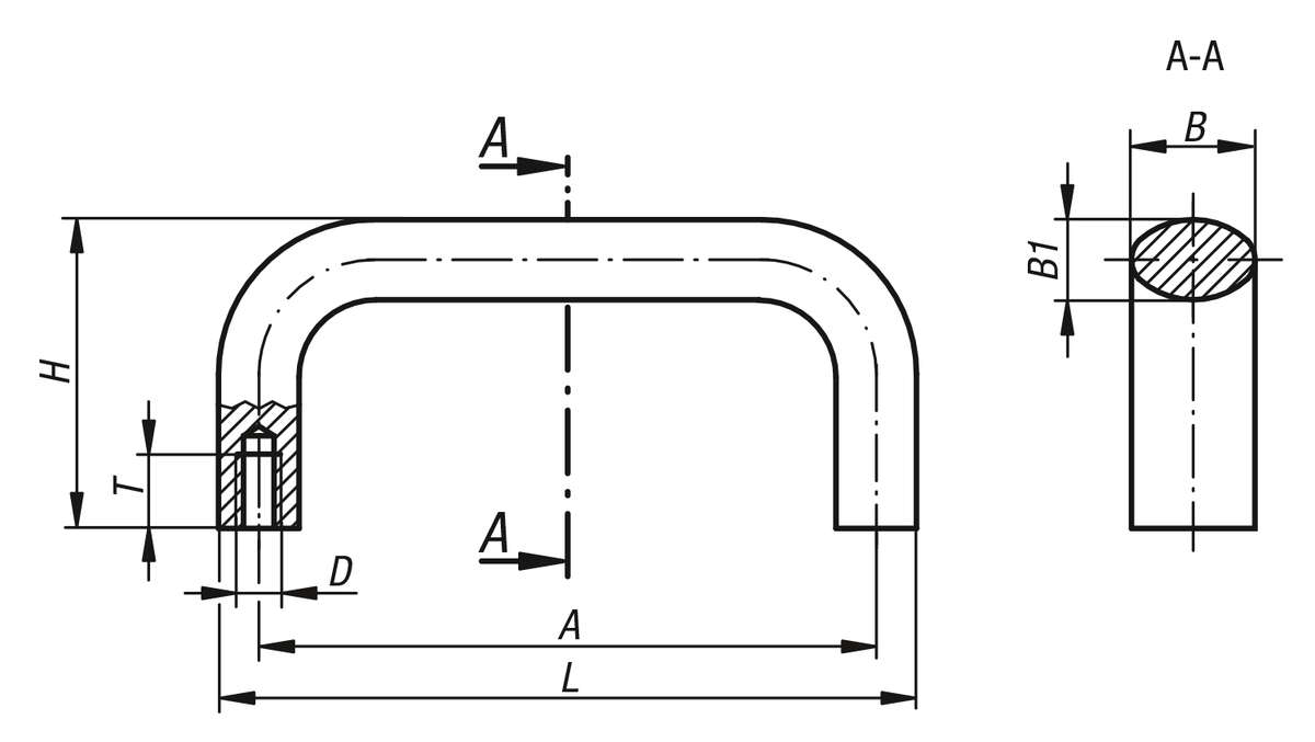 Empuñaduras curvas de aluminio ovaladas