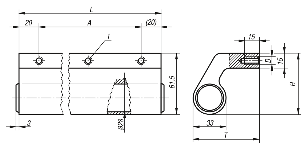 Empuñaduras de perfil de aluminio con tapa de extremo