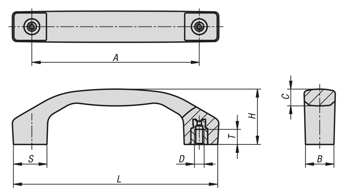 Empuñaduras curvas de plástico detectables por metal