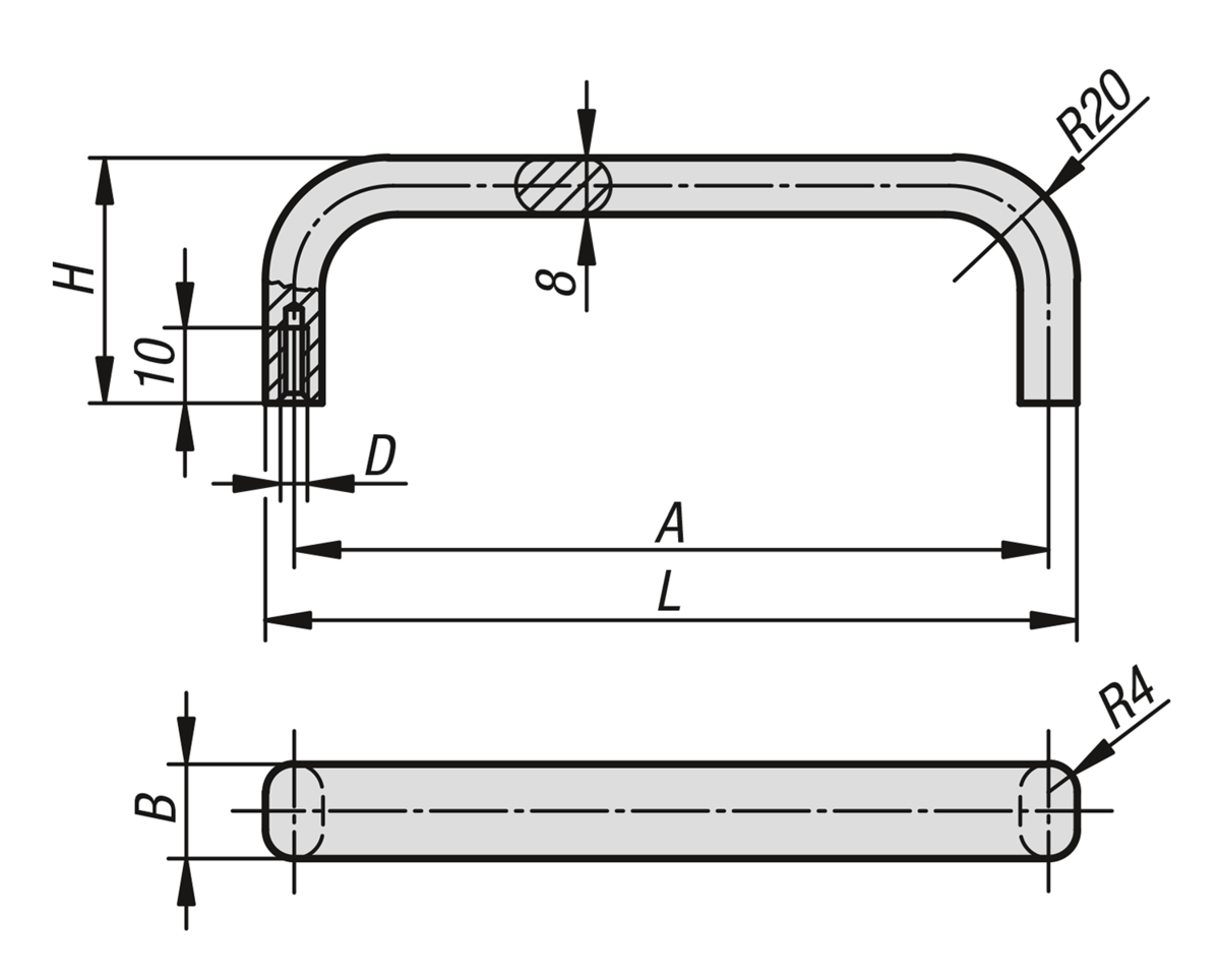 Empuñaduras curvas de aluminio ovaladas