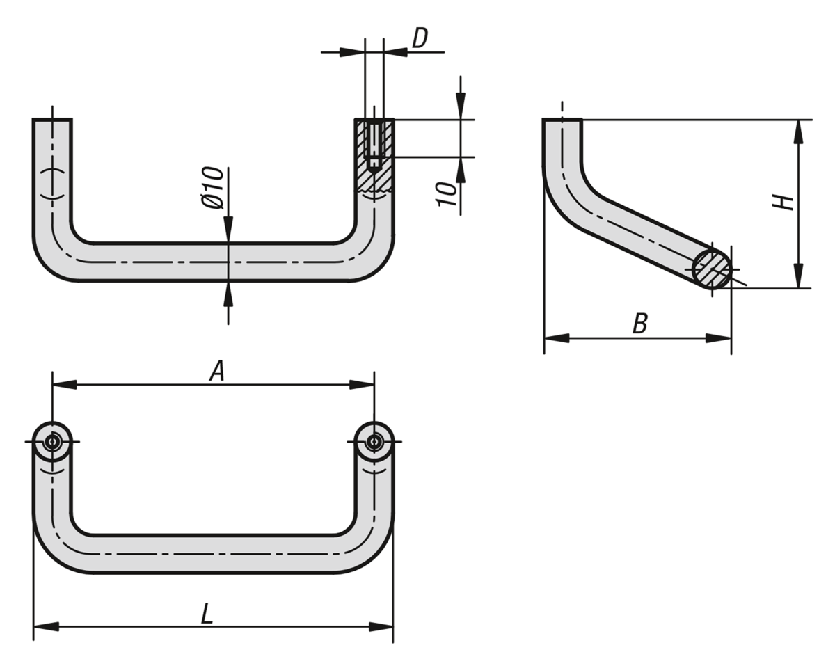 Empuñaduras curvas de aluminio redondas acodadas