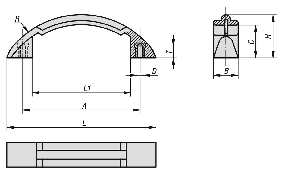 Empuñaduras en arco de plástico 