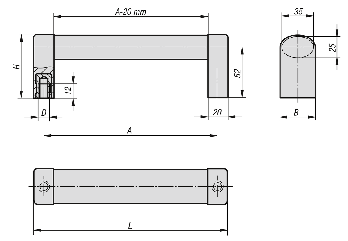 Empuñaduras de tubo de aluminio con punta de empuñadura de plástico