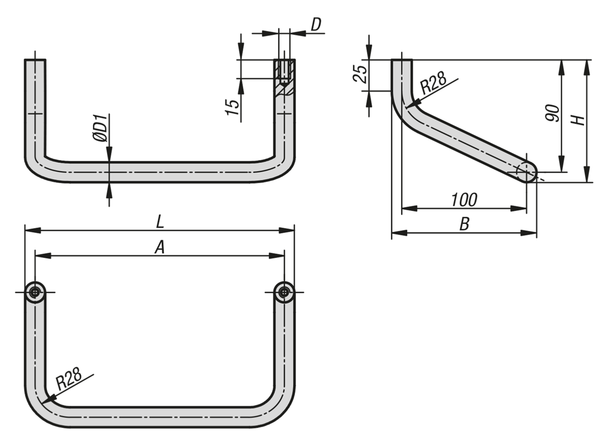 Empuñaduras curvas de aluminio redondas acodadas