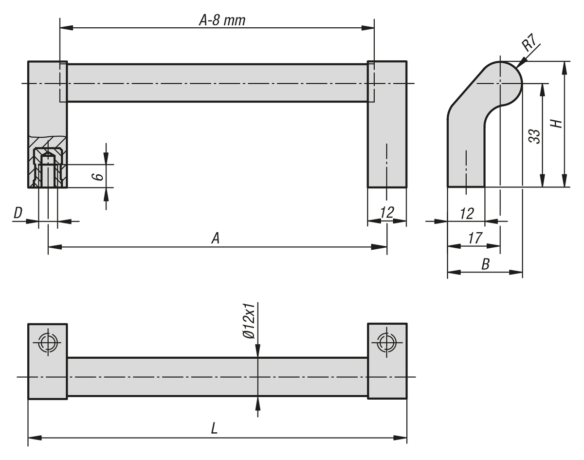 Empuñaduras de tubo de aluminio acodadas con punta de empuñadura de plástico