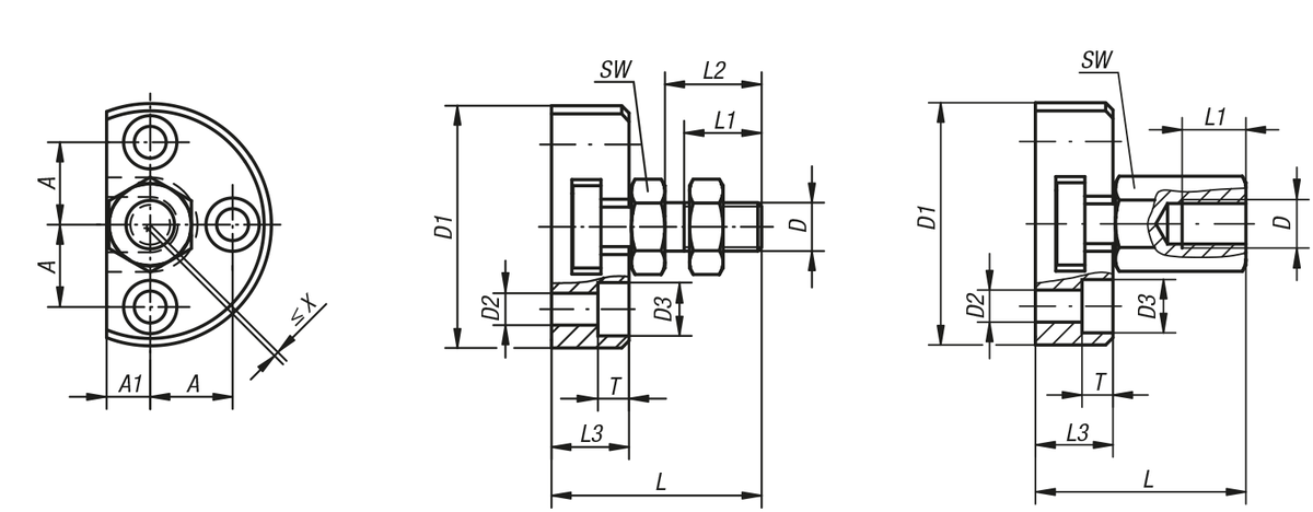 Acoplamientos de conexión instantánea con compensación de desplazamiento radial y brida roscada