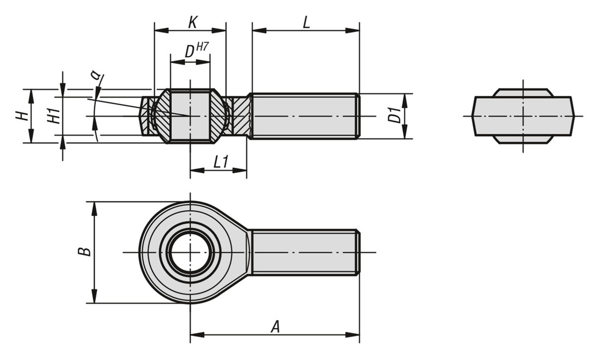 Vástagos articulados con rodamiento deslizante y rosca exterior, DIN ISO 12240-4