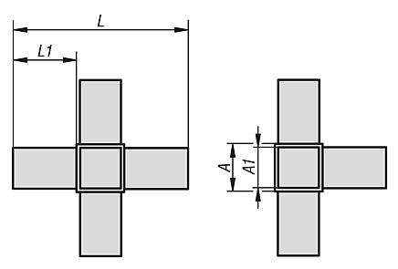 Conectores para tubos cuadrados en cruz con salida