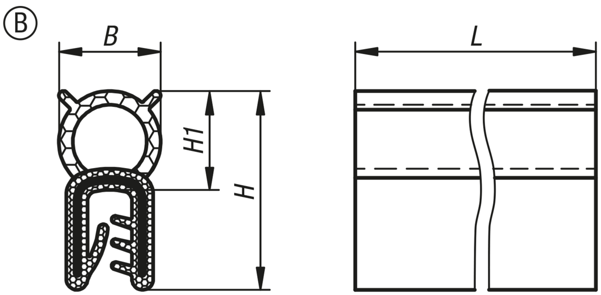 Perfiles de protección de cantos con centro de cable de acero integrado, forma B