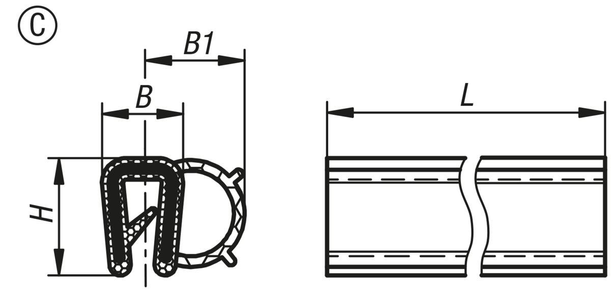 Perfiles de protección de cantos con centro de cable de acero integrado, forma C
