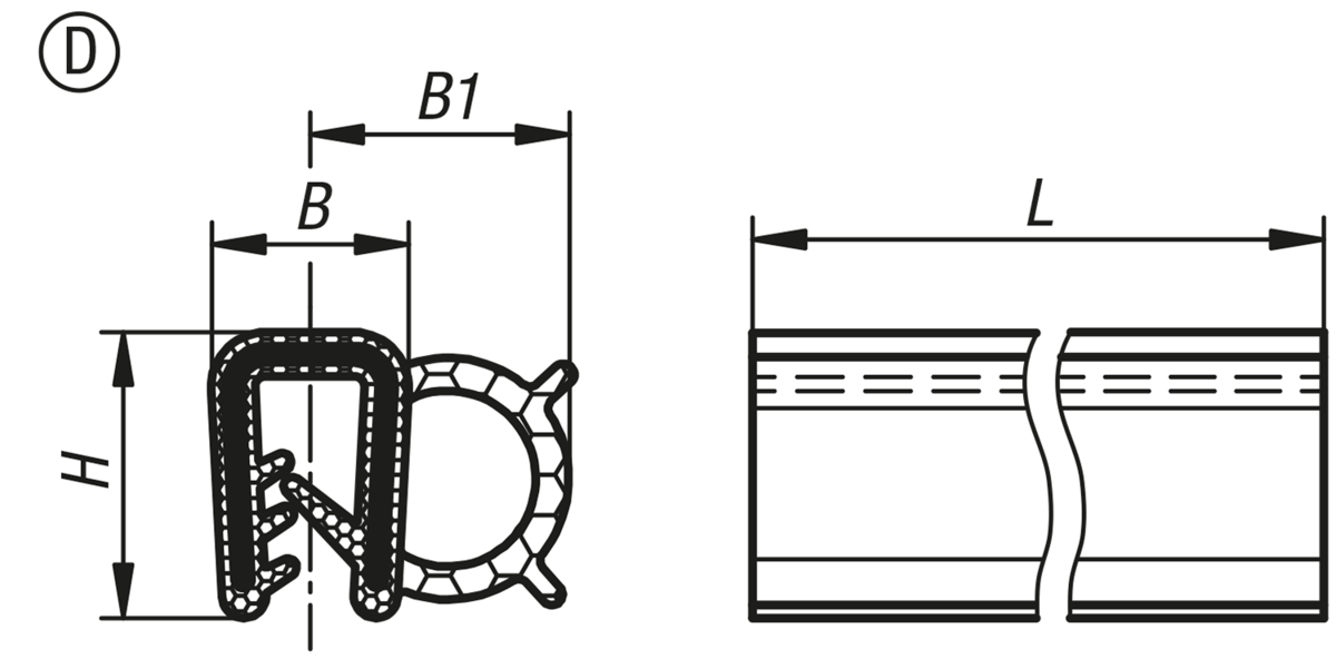Perfiles de protección de cantos con centro de cable de acero integrado, forma D