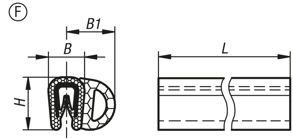 Perfiles de protección de cantos con centro de cable de acero integrado, forma F