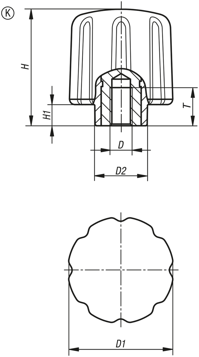 Empuñadura de sujeción ergonómica con rosca interior