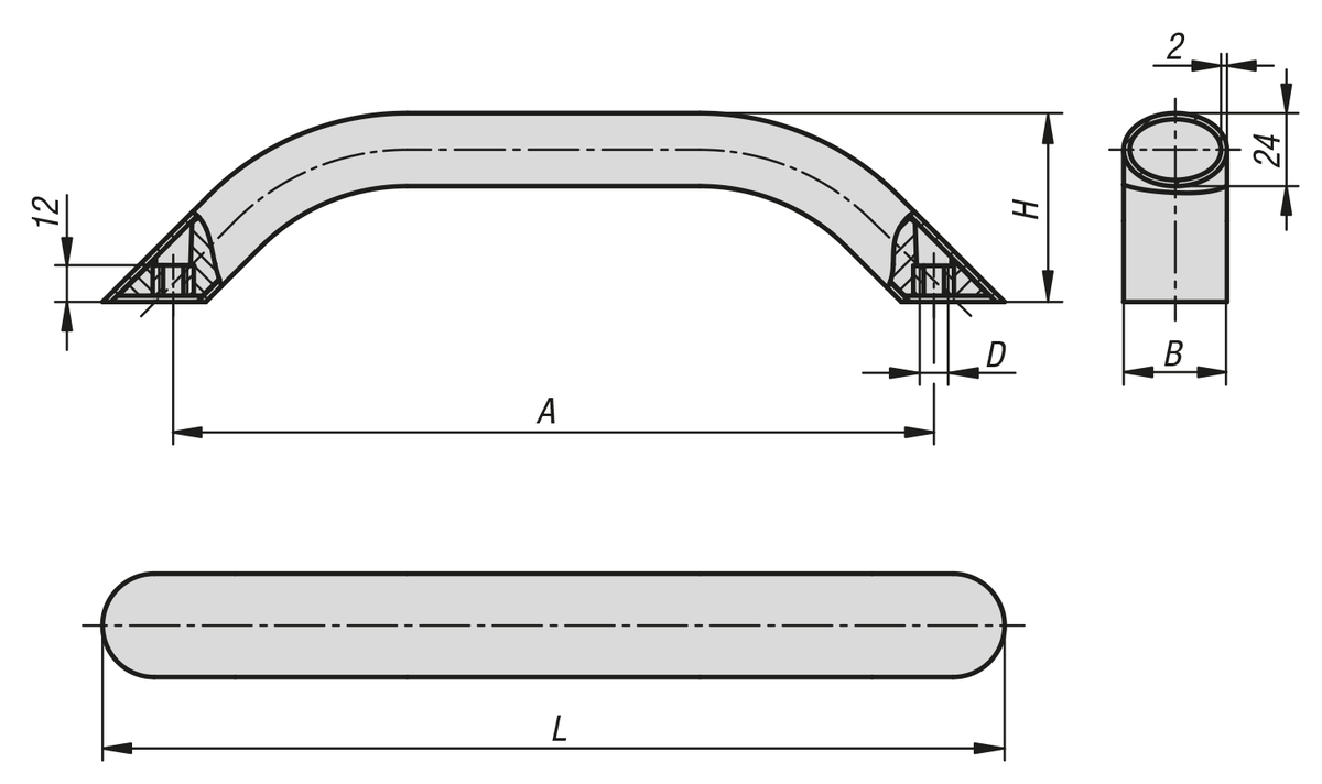 Empuñaduras de tubo de aluminio ovaladas