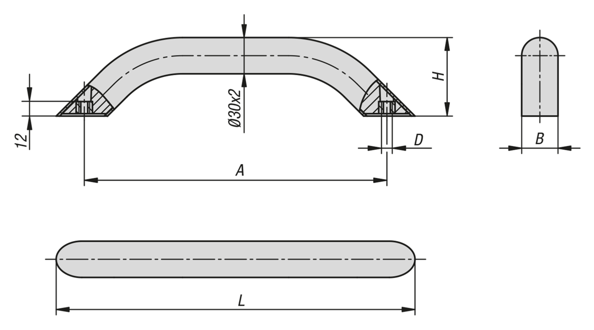 Empuñaduras de tubo redondas de aluminio