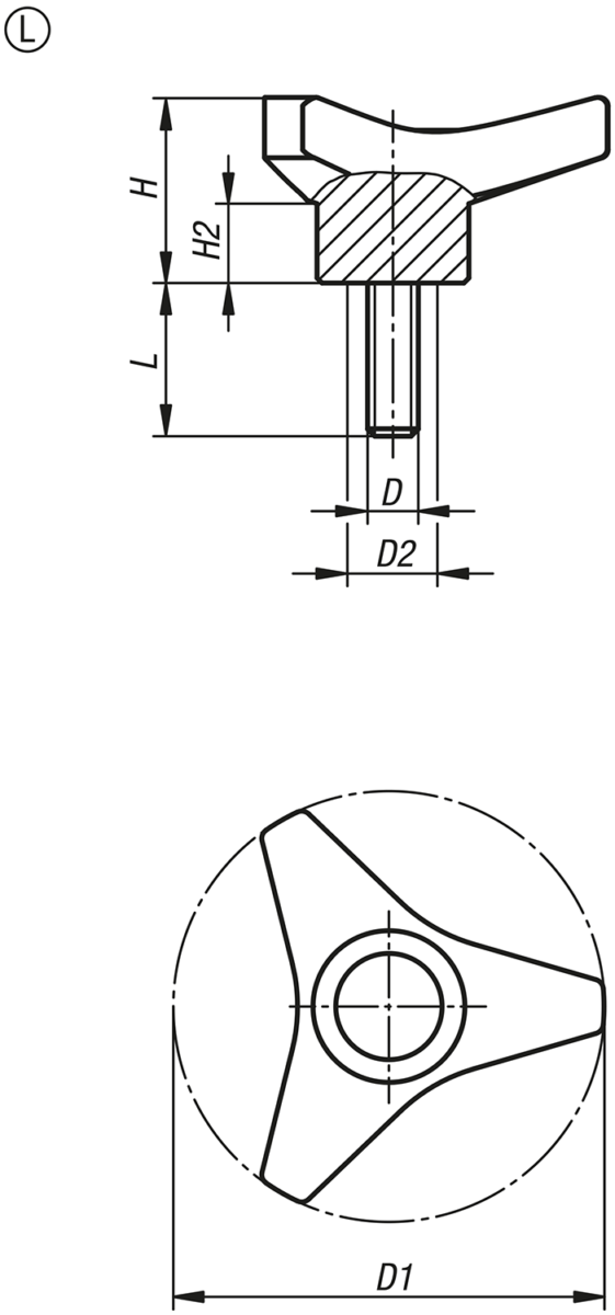 Empuñadura de estrella de tres picos, forma L