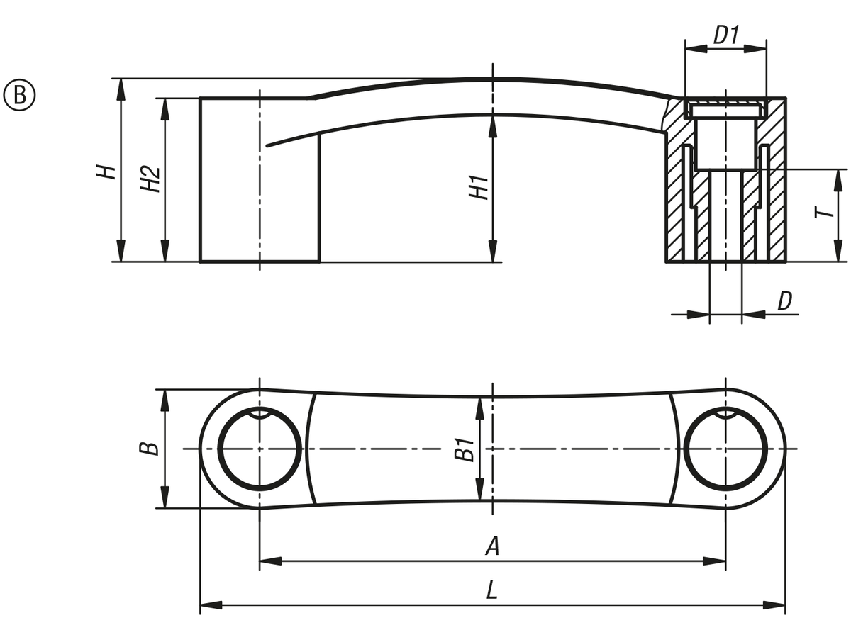 Empuñaduras curvas, forma B