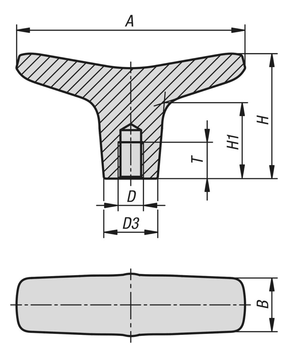 Empuñadura en T con rosca interior de acero inoxidable para arandela de junta y apoyo Hygienic USIT® de Freudenberg Process Seals