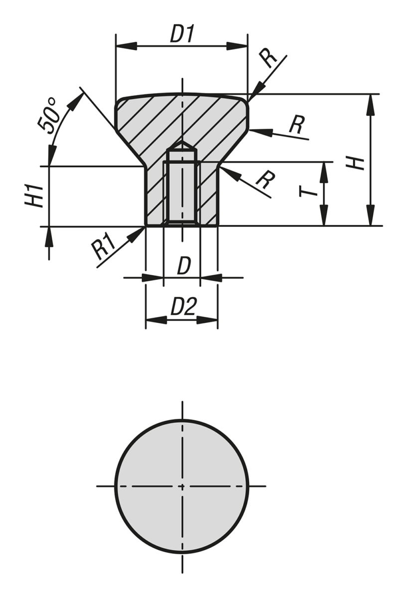 Botones con rosca interior y forma de seta de collar alto para arandela de junta y apoyo Hygienic USIT® de Freudenberg Process Seals