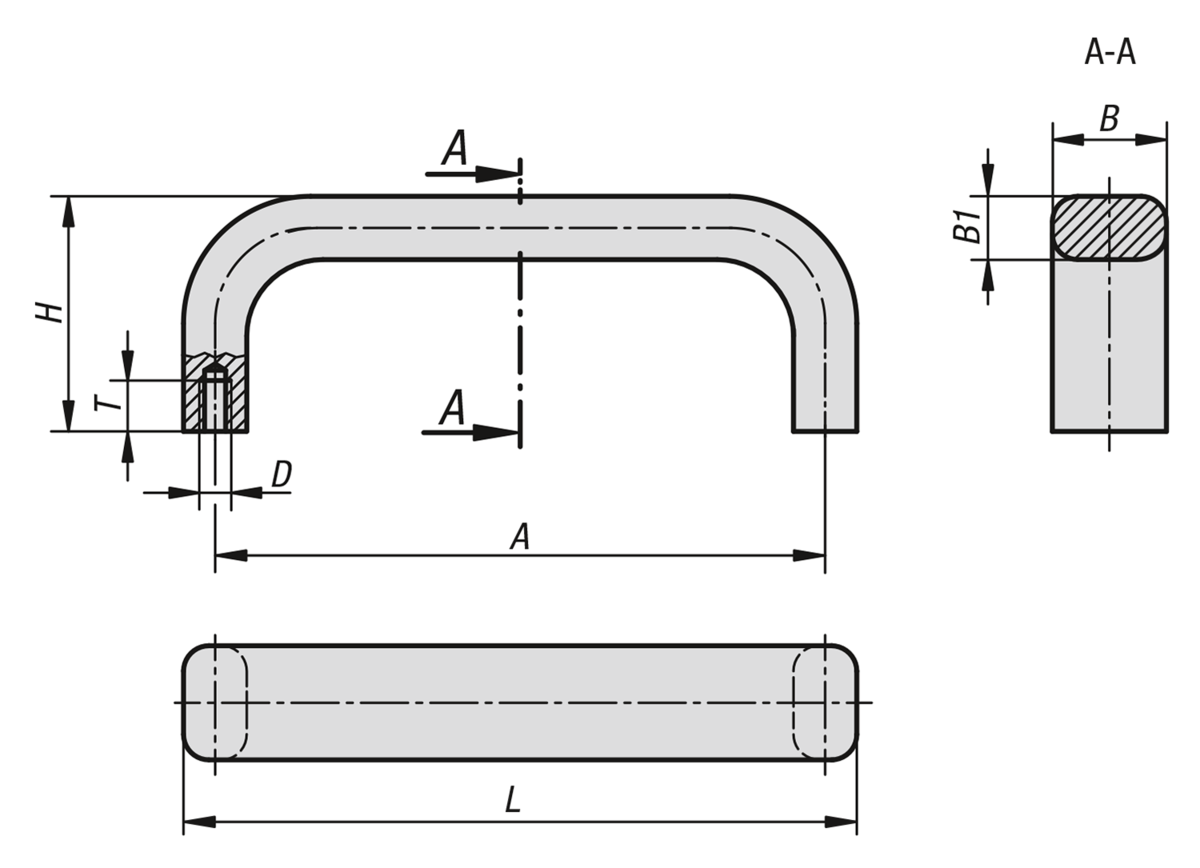 Empuñaduras curvas de aluminio ovaladas