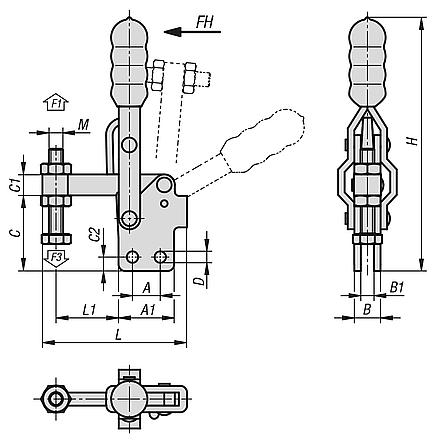 Dispositivo de sujeción rápida vertical con pie vertical y husillo de presión fijo