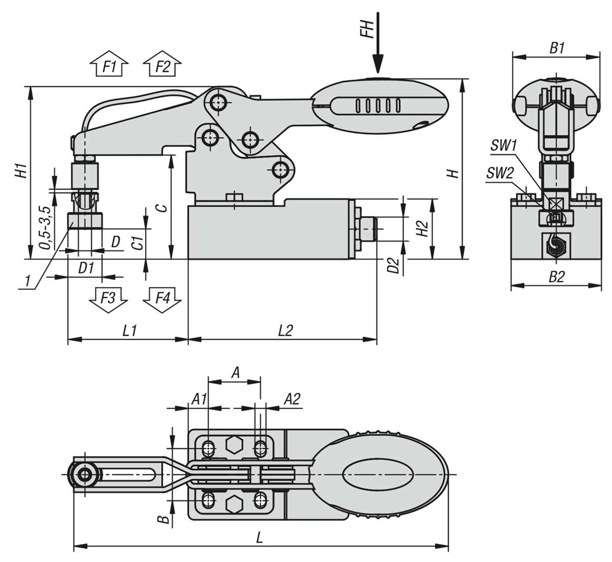Dispositivos de sujeción rápida de acero inoxidable horizontal con sensor dinamométrico