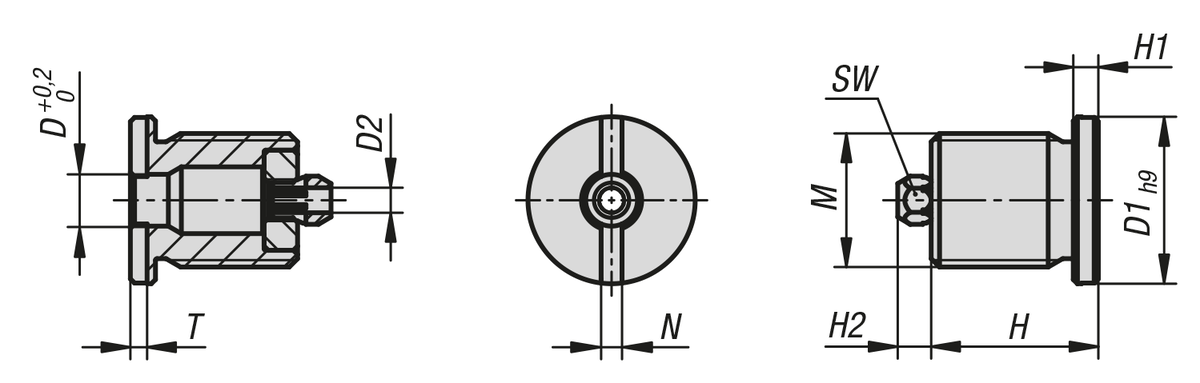 Casquillos receptores de acero inoxidable para sensor de estado para perno de bloqueo de bola con accionamiento giratorio