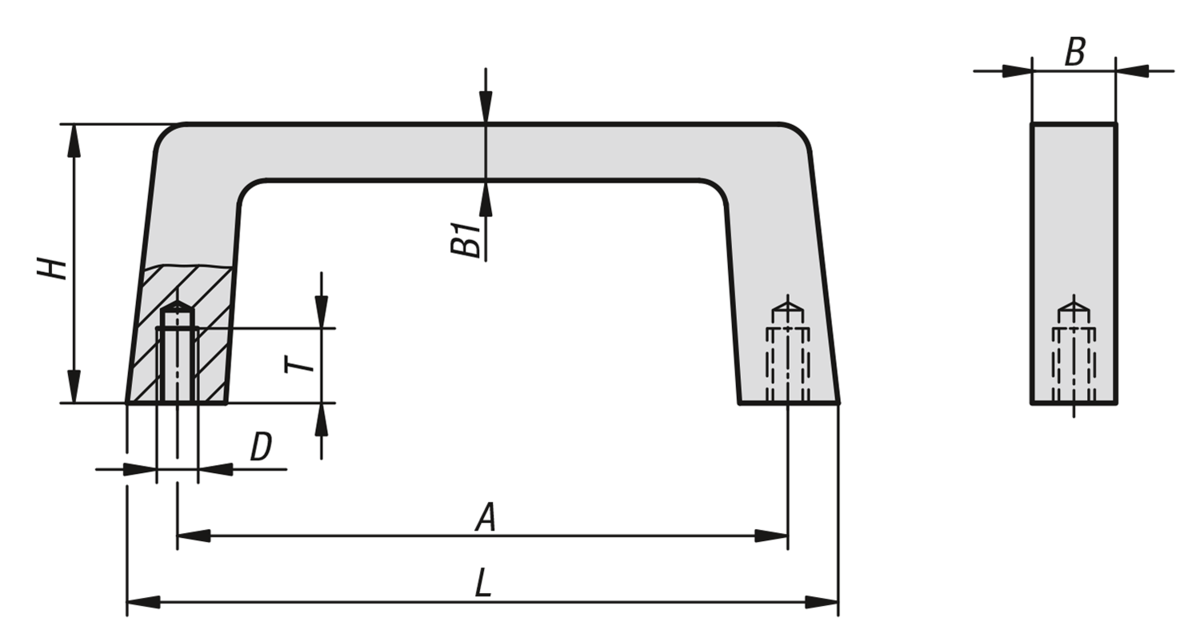 Empuñaduras curvas de aluminio cuadradas